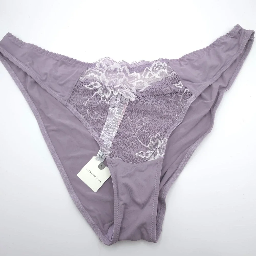 ANTHROPOLOGIE‎ New Lace Bralette And Bikini Set Lilac Floral XL